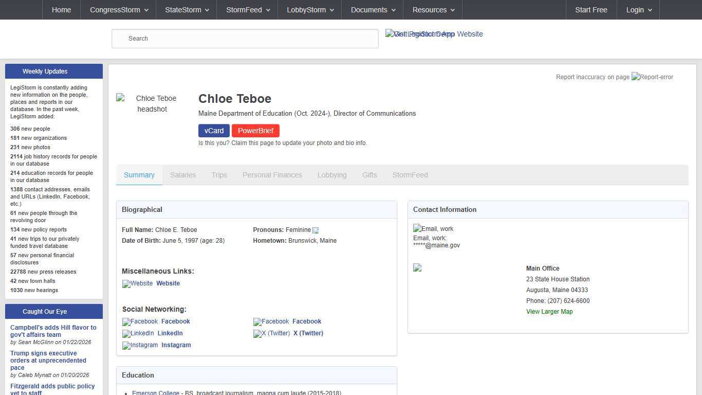 Chloe Teboe - Maine Department of Education (Oct. 2024-), Director of Communications - Biography LegiStorm