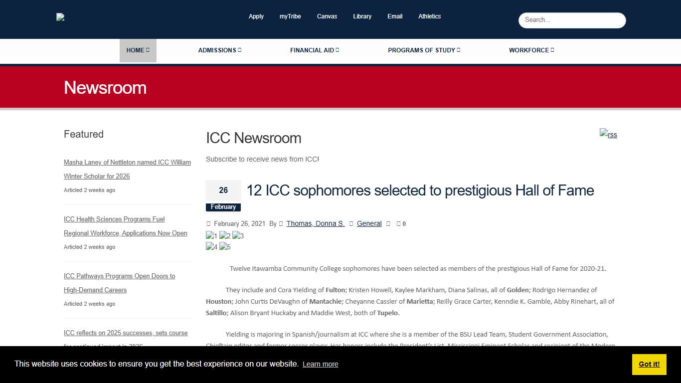 ICC Newsroom 12 ICC sophomores selected to prestigious Hall of Fame